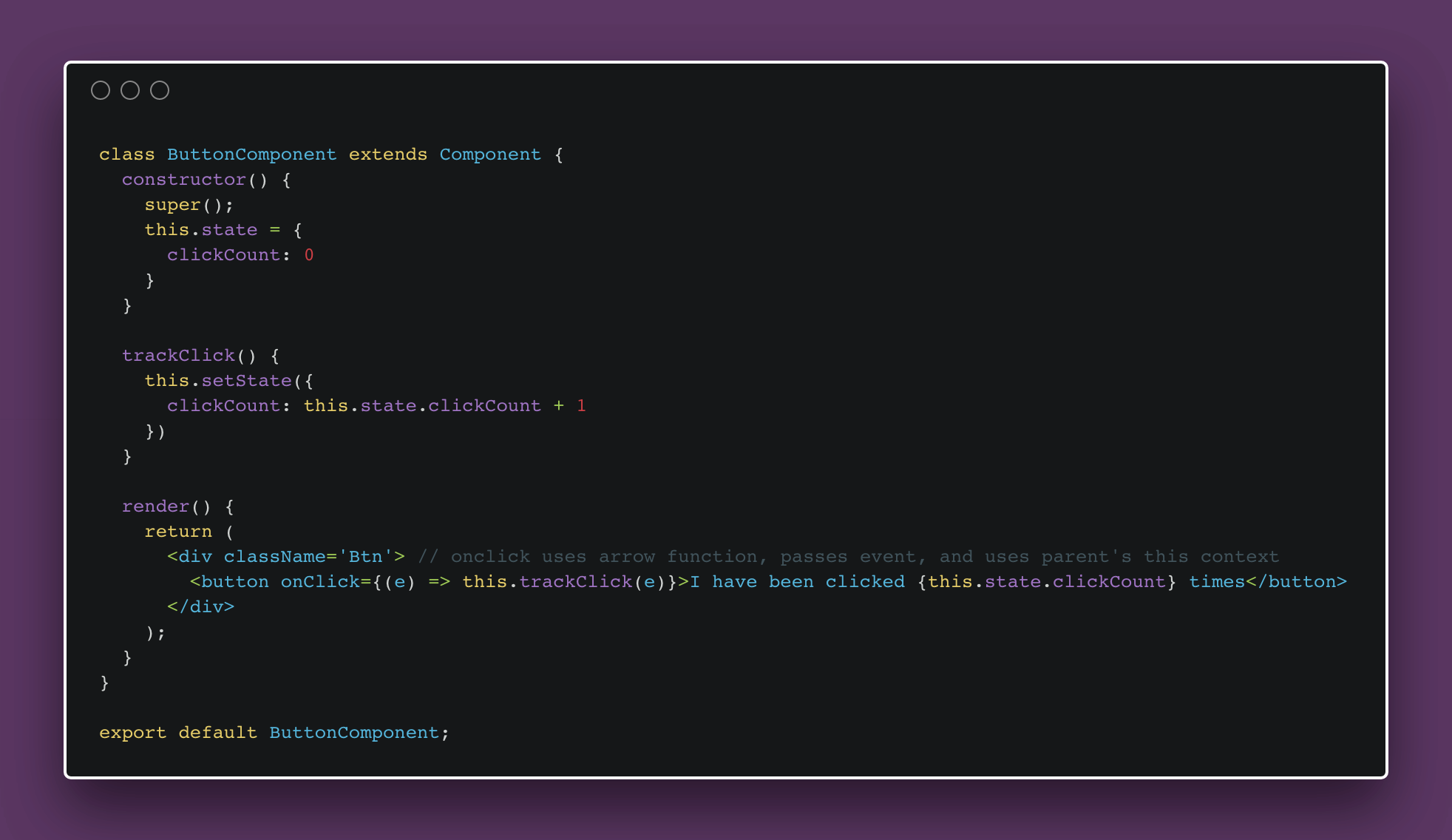 carbon source code showing how to bind this with an arrow function